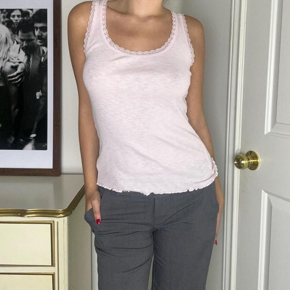 light pink coquette lace trim 100% cotton tank top